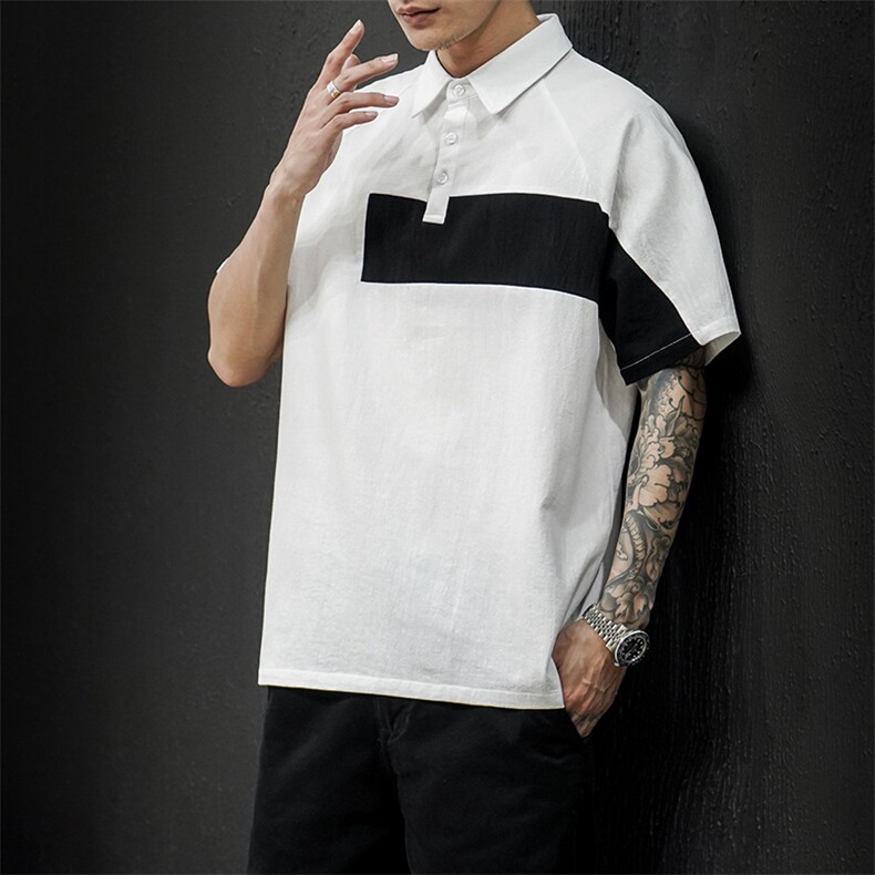 黑墙夏季新款polo衫棉麻宽松透气大码纯棉翻领短袖T2001P35,男装T恤,电商A177