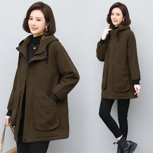 冬装新款加厚加绒中长款派克服中老年风衣女妈妈上衣外套女休闲图片