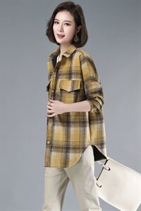 2021年春季排多扣格子衬衫POLO领通勤韩版宽松磨毛衬衣图片