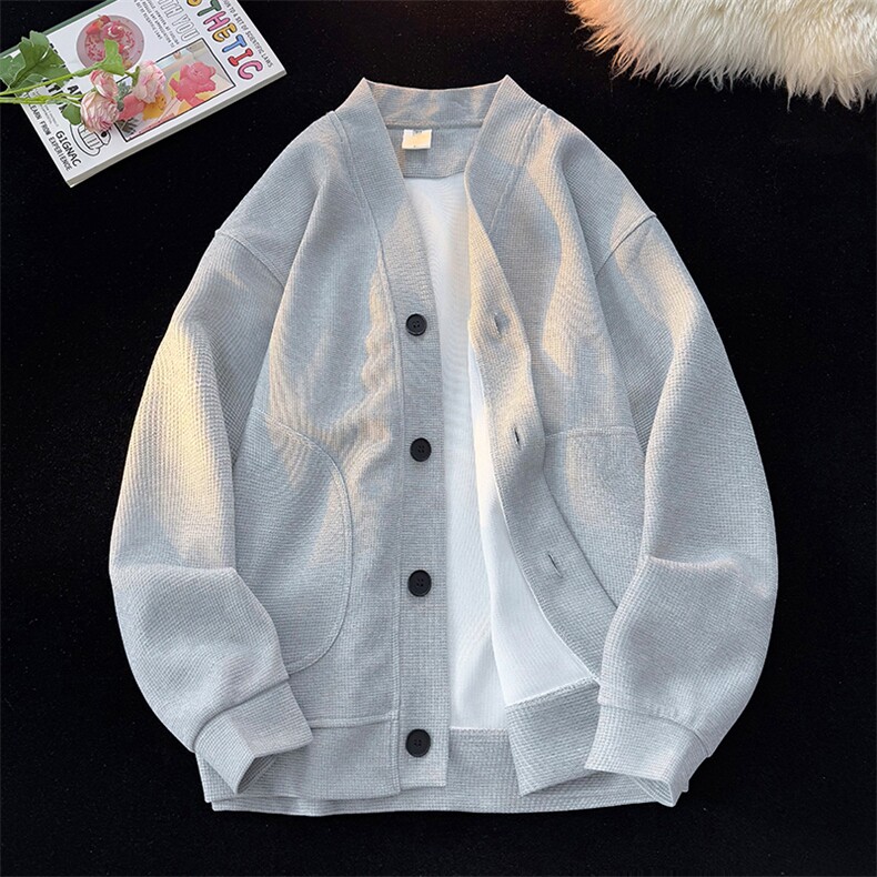 8XL-M春季开衫V领卫衣男港风日系慵懒风痞帅长袖上衣服外套KS001,女装短外套,电商B312