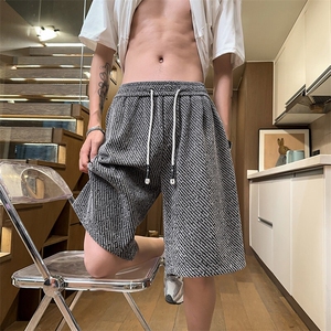 小香风斜条纹运动短裤男款夏季美式潮牌vintage宽松休闲五分裤子图片