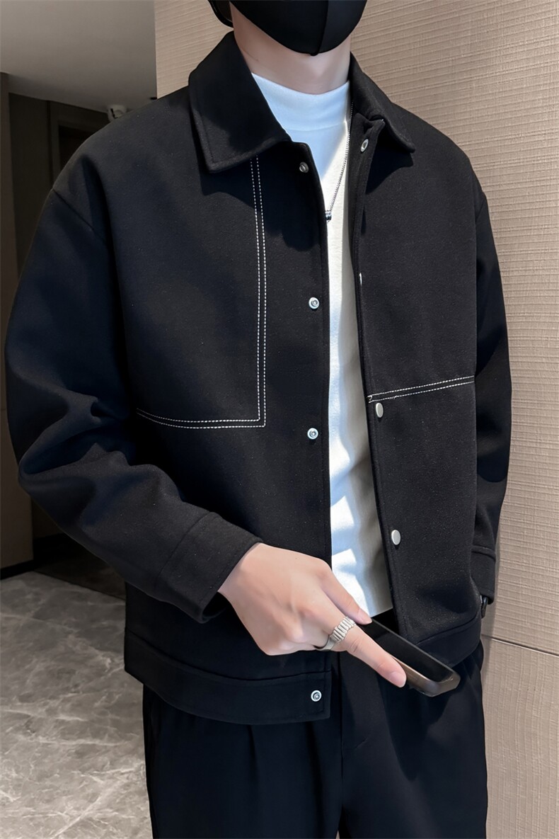 社会小伙高端呢子明线宽松韩版外套大衣夹克男A236-JK5037-P130,男装夹克,电商A236