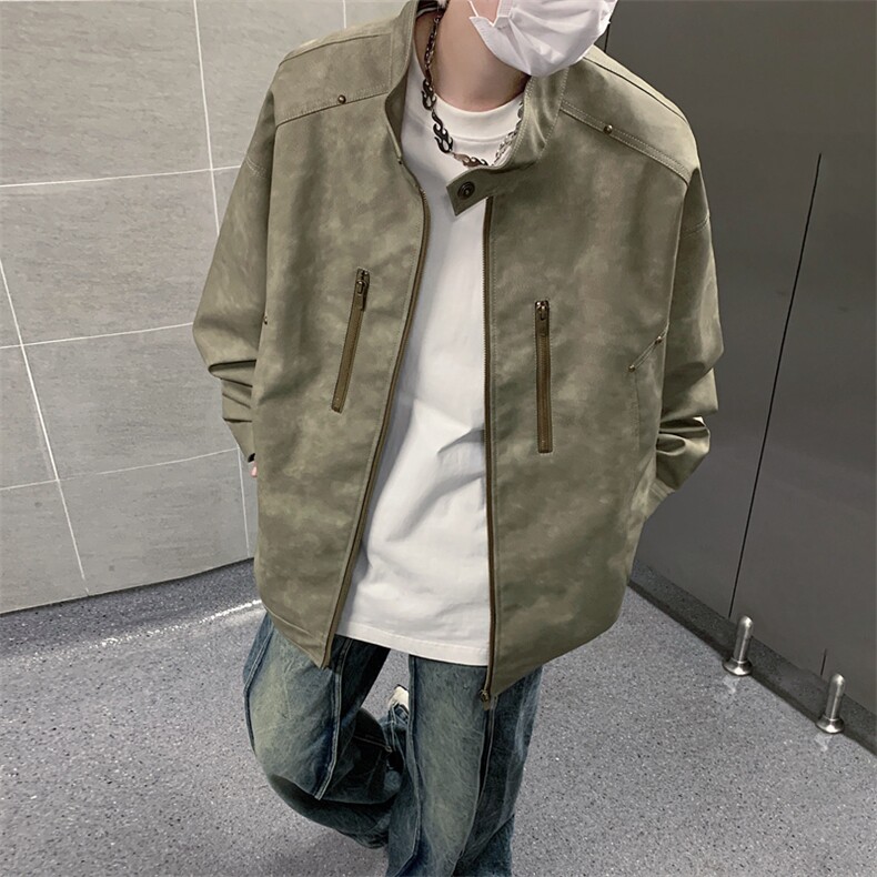 港风高街痞帅男装外套美式短款潮牌工装皮衣夹克DSA157B-J193-P95,男装夹克,电商A157B