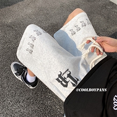 XZ213-DK004-P45控58港风大码高街字母刺绣运动休闲裤五分裤，男装休闲裤，星座213