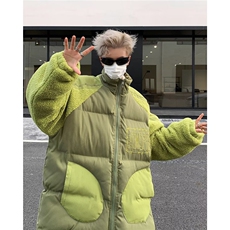羊羔毛拼接棉服男冬季新款加厚情侣面包服设计感小众棉衣外套，男装棉衣，星座506A