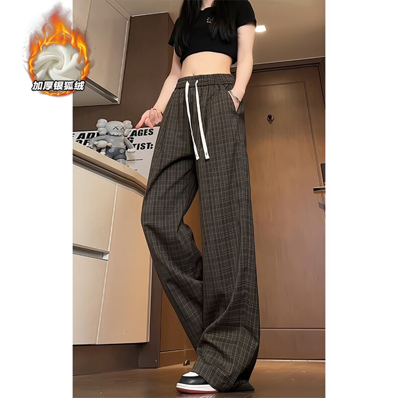 中性风加厚银狐绒宽松直筒休闲裤格子阔腿裤K5714J加绒-特P45控88，男装卫衣，电商A001