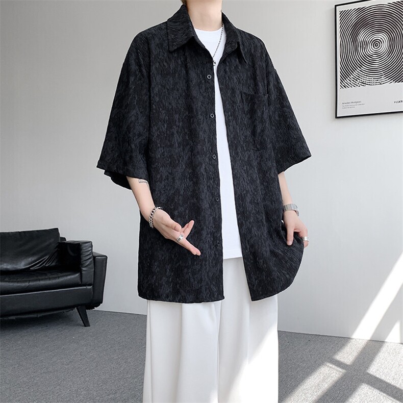 8XL-M肌理褶皱冰丝短袖衬衫男夏薄款半袖防晒衬衣外套DC28010P45,男装衬衫,电商B312