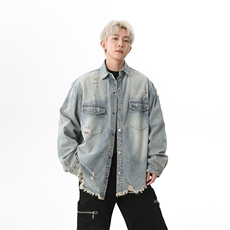 潮牌牛仔服外套男翻领破洞宽松上衣青年春新款休闲夹克JK1175-P70，男装夹克，星座1103-3