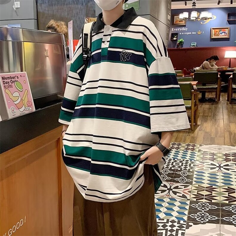 夏季男生短袖条纹刺绣polo衫学生短袖T恤衫宽松大码韩版时尚,男装Polo衫,星座1013