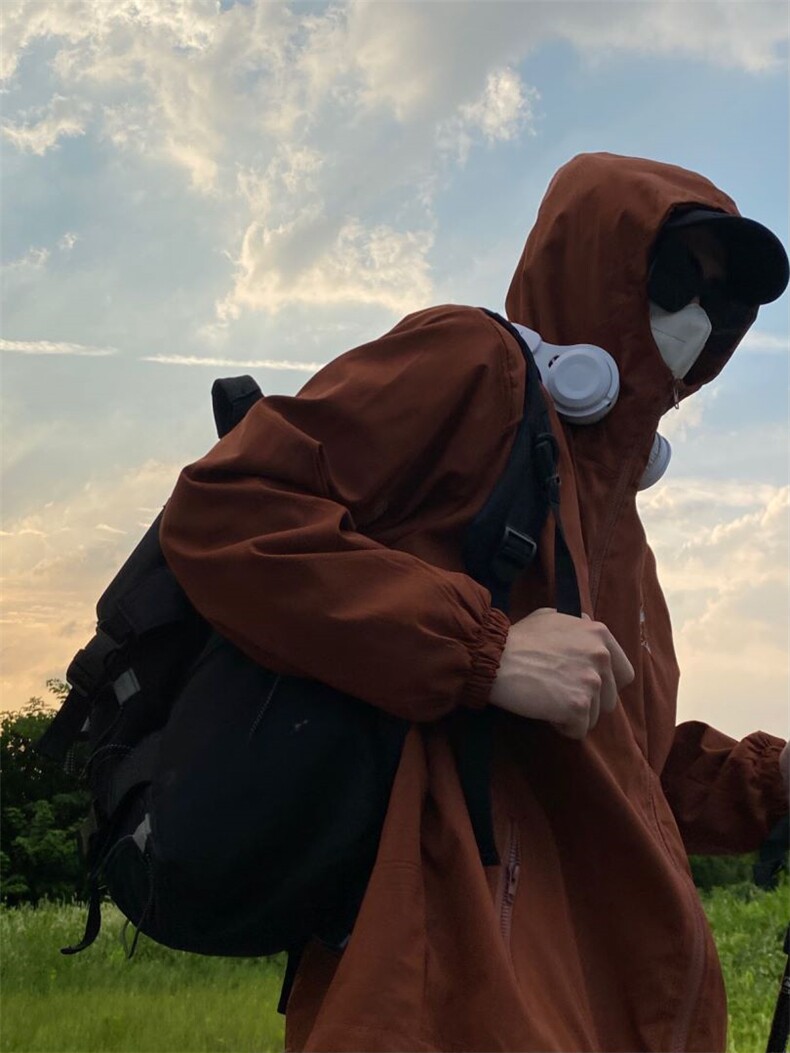 户外森系冲锋衣连帽夹克机能男宽松落肩纯色上衣外套J317-P55,男装夹克,星座1007（原301D）
