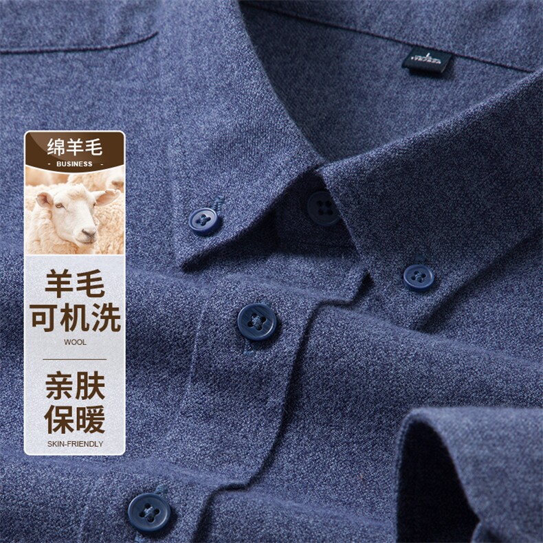 保暖抗皱衬衫男冬季商务休闲加厚易打理毛呢衬衣男士绵羊毛长袖衫,男装衬衫,电商B212（原钱塘6029）