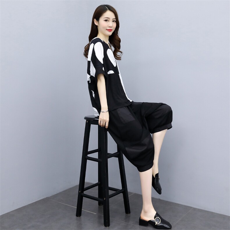 休闲套装女2021夏季新款胖妹妹宽松显瘦七分裤两件套,女装套装/套裙,魅影