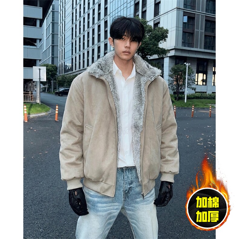 现货高品质美式高街重磅座山雕毛毛领pu皮棉衣男女加厚棉服冬外套，男装皮衣，电商A486