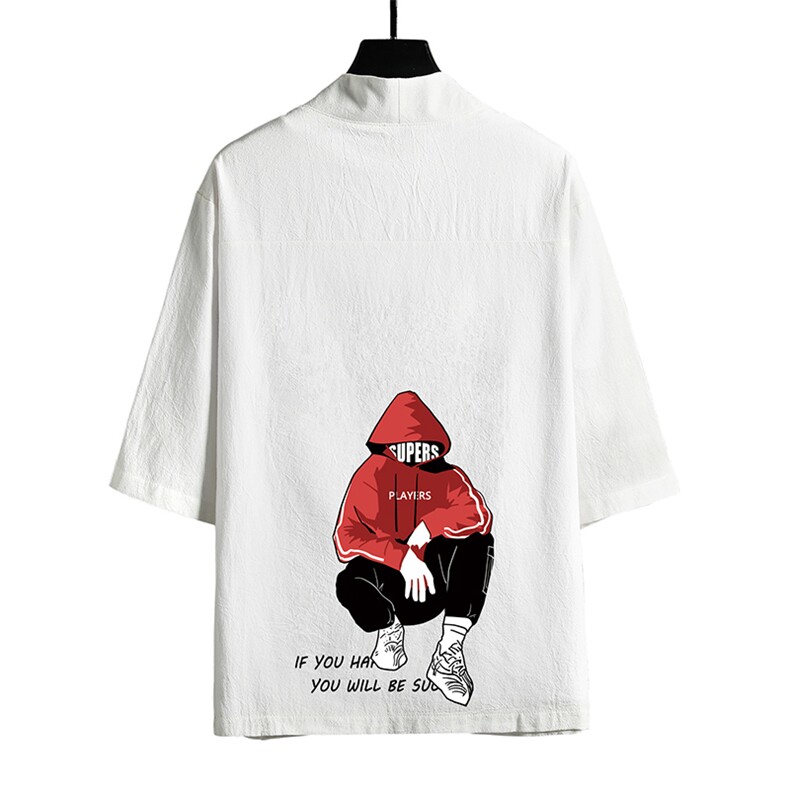 HF59051-P40风汉服男开衫外套七分袖道袍网格挂拍,男装民族服装,电商A040A