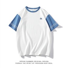 新款英伦夏季时尚拼色袖子ins小众百搭青少年T恤ZDY3415-P49，男装T恤，星座717