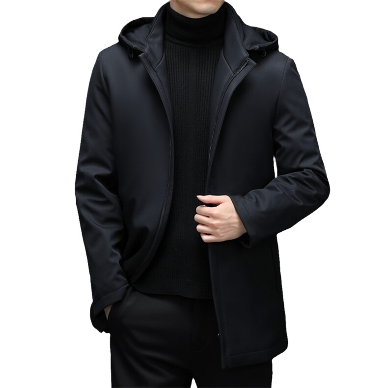 春秋季外套中老年保暖连帽商务男士羽绒服2023新款休闲纯色男装,男装羽绒服,电商B212（原钱塘6029）