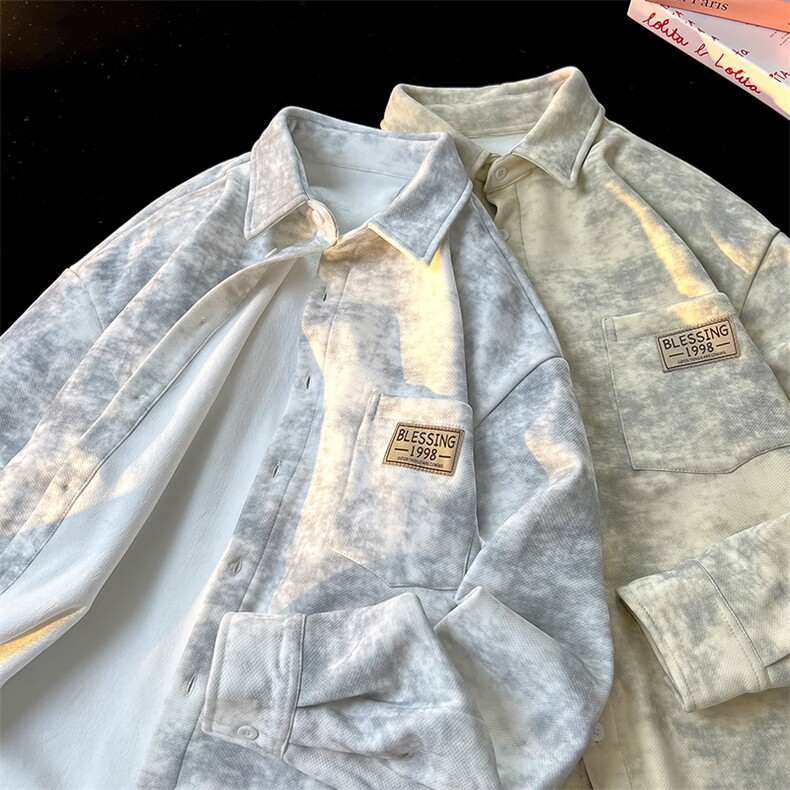 8XL-M秋冬款加绒加厚衬衫男做旧脏脏保暖外套大码衬衣CS29002P65，男装衬衫，电商B312