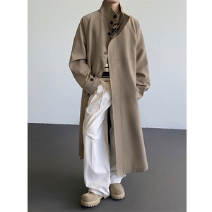 春秋慵懒风立领宽松情侣长款风衣外套韩版过膝大衣外套-82567P125，男装风衣，电商B289