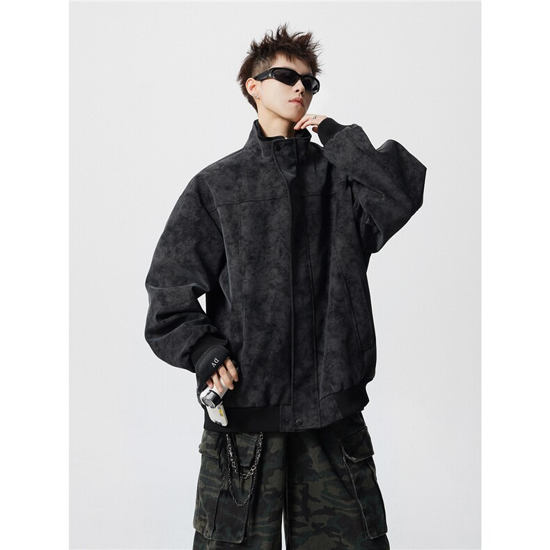 内里扎染卫衣假两件M-5XL大码面层PU皮男夹克JK78108P85控138,男装夹克,星座227-7