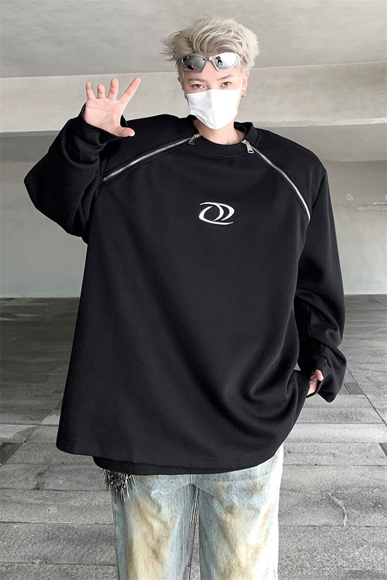 小众拉链设计感oversize卫衣男高级感解析垫肩上衣潮-WY011-P85,男装卫衣,电商B289
