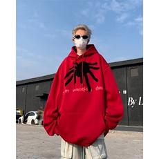 美式街头蜘蛛植绒连帽卫衣春季高街W104P43，男装卫衣，星座1116-2