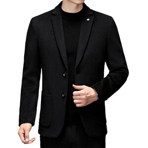 羊毛呢子大衣纯色西服领冬新款中年男士商务休闲外套SJ9106-P145图片