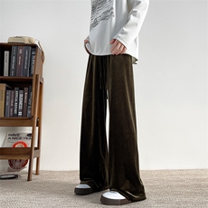 8XL-M加绒美拉德宽松金丝绒阔腿裤垂感拖地裤K993P55加绒65控78，男装休闲裤，电商D206-1