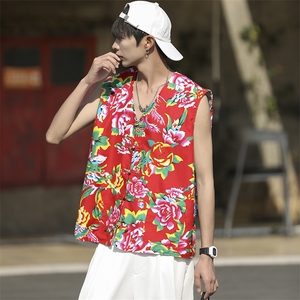 MJ002男女休闲东北大花马甲坎肩工装背心团队服大码风汉服潮图片