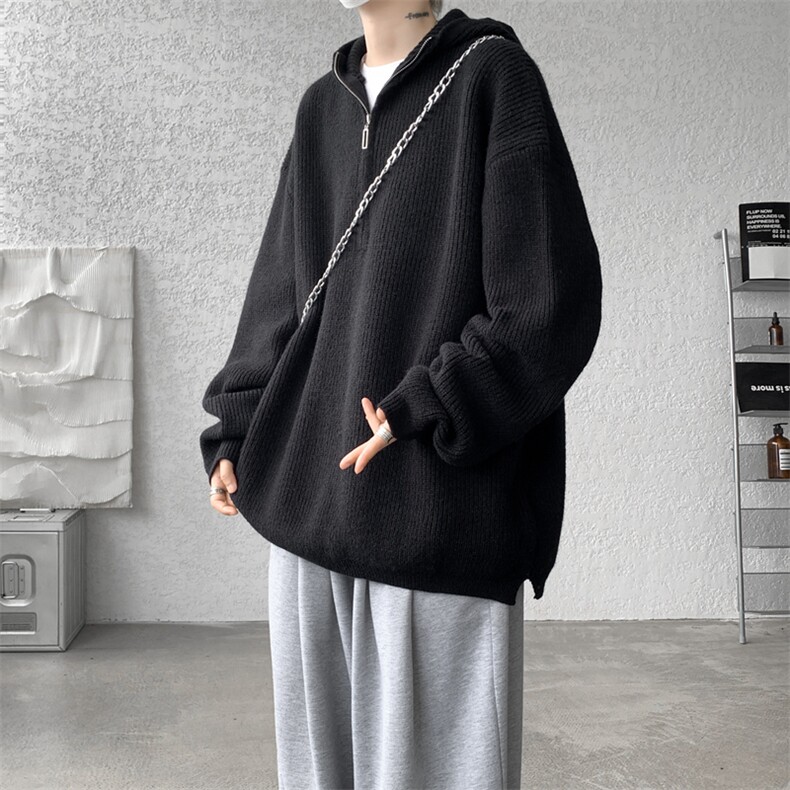 8XL-M毛衣男特大码宽松潮牌慵懒风痞帅连帽套头针织衫MY1509/P75图片