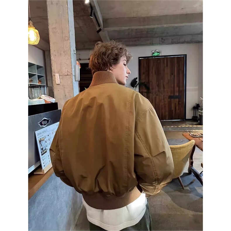 现货26春装美拉德立领飞行夹克纯色复古廓形高街棒球服外套,男装夹克,电商A486-1