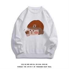 白底22秋冬新款趣味小女孩设计感圆领保暖套头毛衣M1055P50控68，男装针织衫/毛衣，电商A247-1