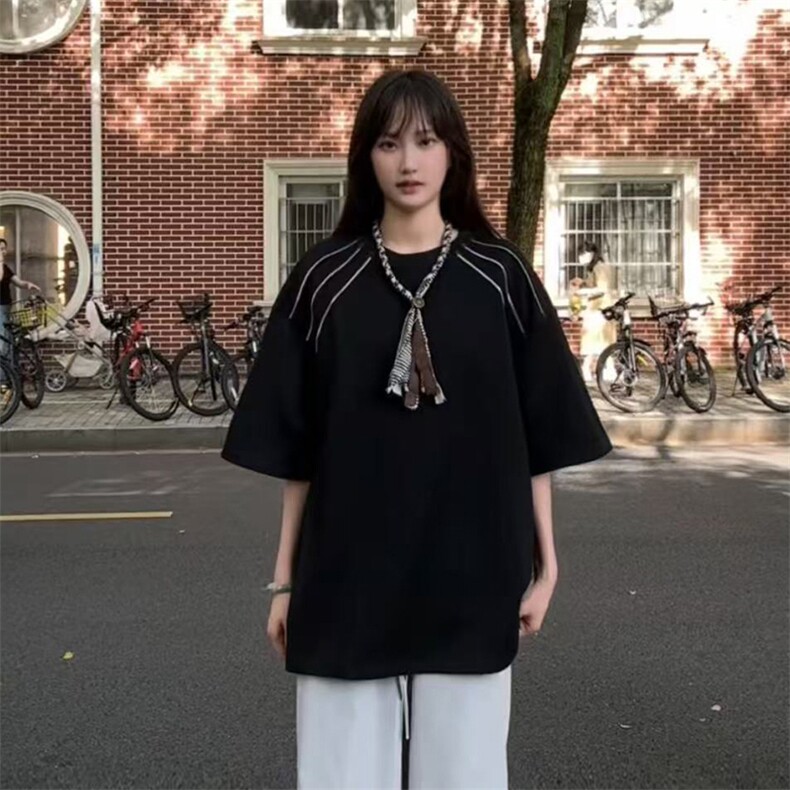 夏季美式高街ins重磅拉链装饰短袖T桖货号TX25172P35,男装T恤,电商A063