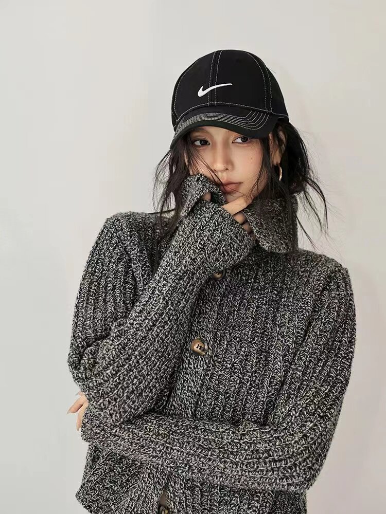 秋冬季百搭时尚短款条纹修身复古针织衫上衣，女装针织衫/毛衣，半城羊绒