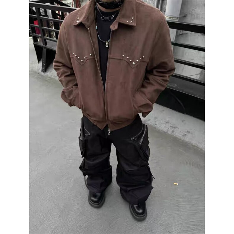 美式复古麂皮铆钉短宽外套男cleanfit巴恩风工装夹克JK2320-P75,男装夹克,星座308B-2