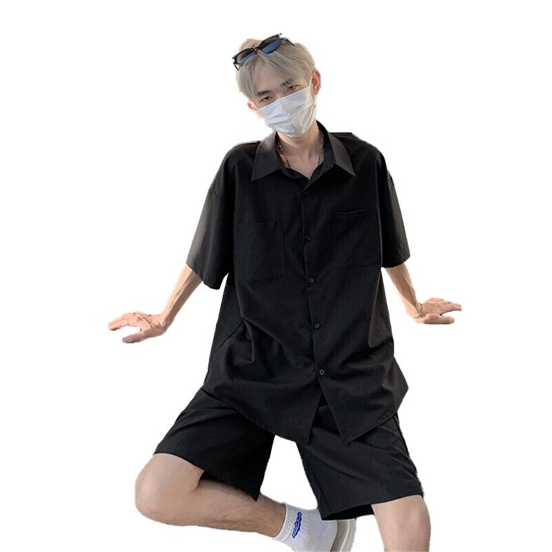 特批P45无差价夏季休闲简约纯色凉感冰丝大码两件套装男TZ5149,男装休闲套装,电商A001-1