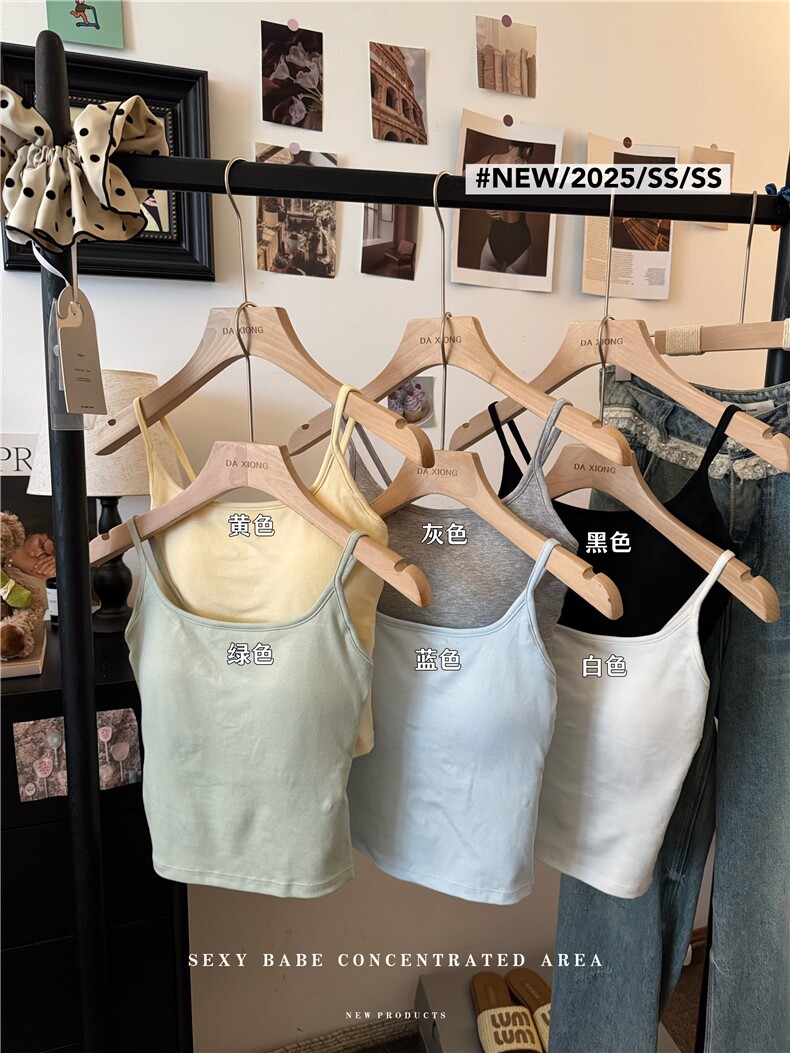 夏新款蕾丝镂空辣妹美背纯欲风性感吊带背心修身显瘦外穿，女装背心吊带，梦白服饰厂