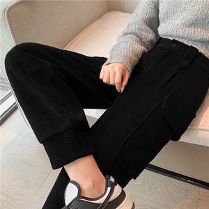 工装裤女2023秋冬新款美式潮款灯芯绒高腰小个子欧棉绒休闲运动裤图片