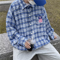 美式复古街头风流行蓝色长袖衬衫春款W1374P40，男装衬衫，星座1116-2