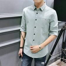 100%棉夏装新款短袖衬衫男5休闲五分袖款中袖男衬衣CS006，男装衬衫，电商D240-242