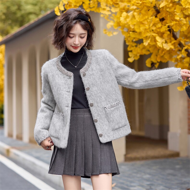 小香风短款羊毛呢羽绒外套女2025冬季新款超好看重工加厚毛呢外套,女装羽绒服,雅静靓衣