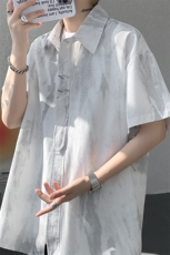 CS1142-特p35控68水墨印花短袖冰丝凉感速干潮流大码衬衫，男装T恤，电商A059