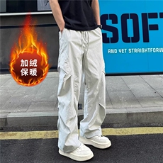 秋冬加绒新款宽松直筒男街头伞兵弯刀裤薄款百搭阔腿裤MK107P47，男装卫衣，星座1013-5