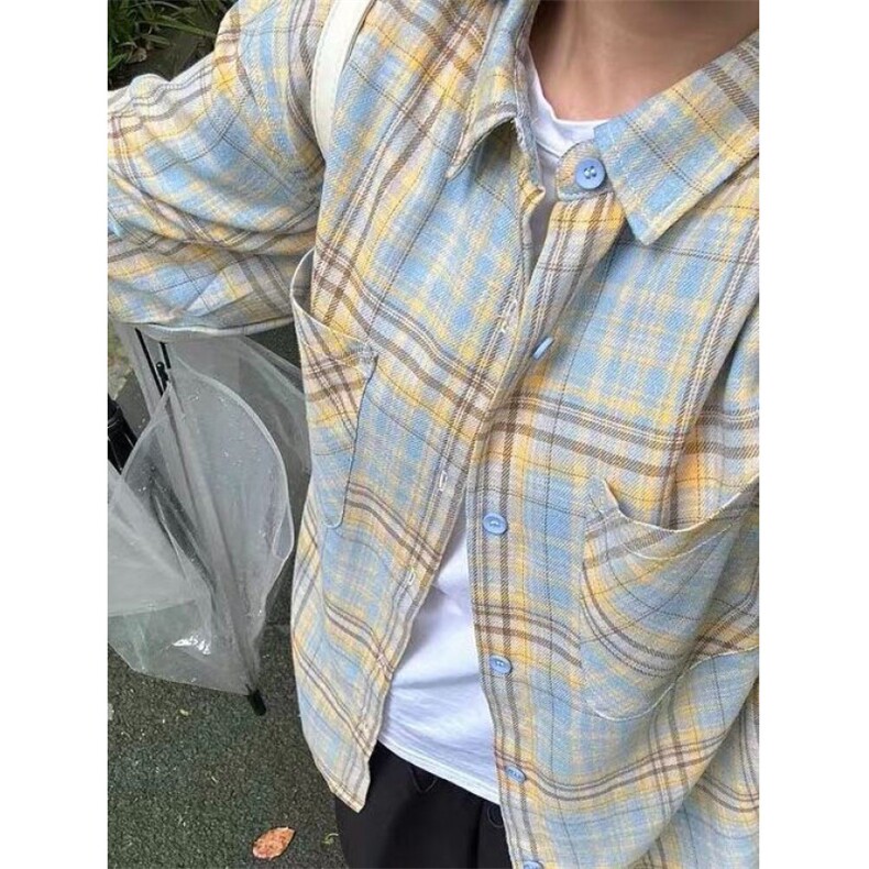 TC558-P45多巴胺高级格子衬衫女叠穿宽松休闲显瘦长袖衬衣，女装衬衫，星座617A-2