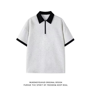 高级感撞色polo衫短袖t恤男夏拉链翻领半截袖宽松衣服PL2900 P34图片