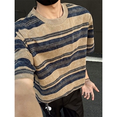 260克得物重磅100纯棉宽松条纹短袖结构感T恤男RH5041-特P38，男装T恤，星座610B-1