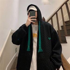 电商DSA028-WY22W502 P70 港风华夫格厚外套男潮流连帽卫衣夹克图片