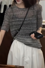 夏季新款简约莱赛尔天丝短袖女宽松百搭显瘦时尚休闲上衣，女装针织衫/毛衣，斯美雅安迪绒