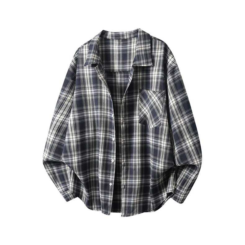 翻领格子长袖衬衫男cp251-特40，男装衬衫，电商B371