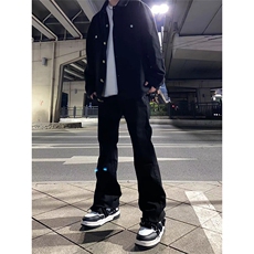 拿图不拿货cleanfit毛边黑色牛仔裤微喇叭裤子KZA21-P48，男装牛仔裤，星座1007（原301D）