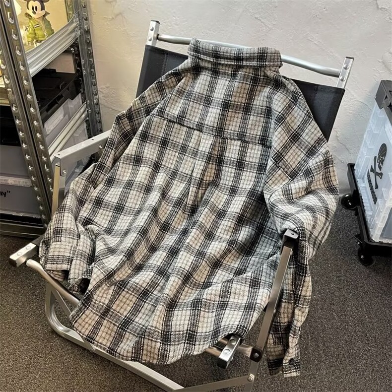 高级感格子衬衫男长袖痞帅vintage潮牌工装衬衣宽松休闲外套春秋,男装衬衫,星座601-2